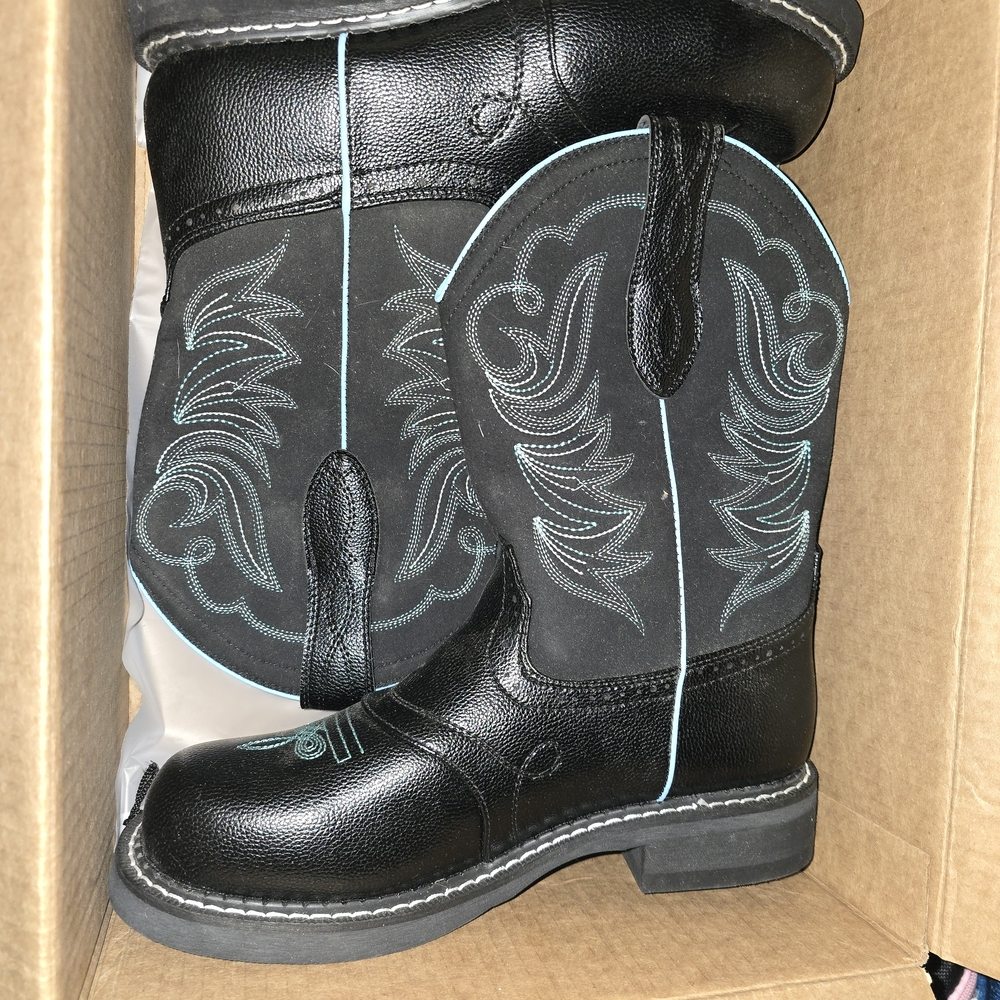 Black Western Cowboy Boots with Teal Stitching
